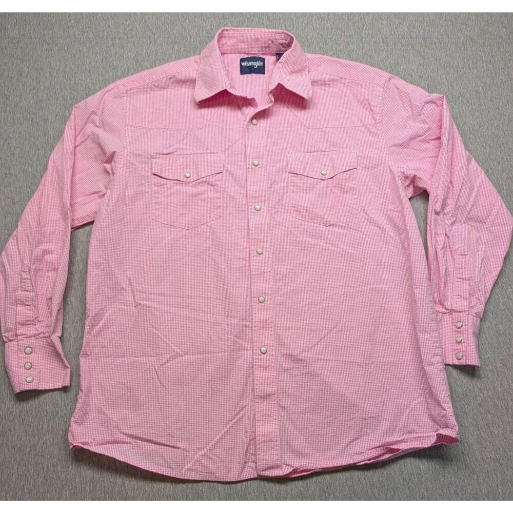 Wrangler Western Long Sleeve Pearl Snap Pink & White Shirt Size Large